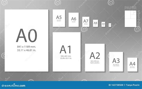 Paper Sizes A0 To A10 Format Isolated On Grey Background Stock Vector