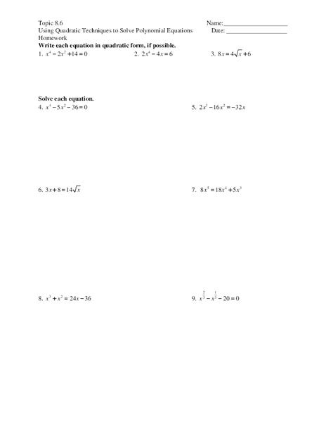 solving polynomial equations worksheet   grade lesson planet