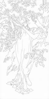 Coloring Mucha Nouveau Pages Alphonse Printemps Inspired Getcolorings Alfons Getdrawings Adults sketch template