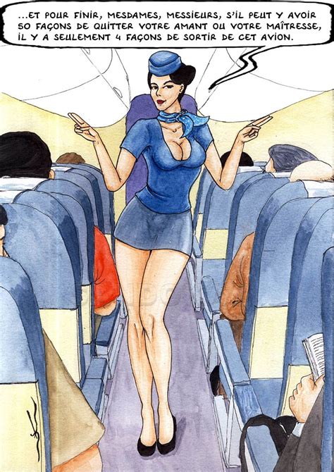 dessin hôtesse sexy pin up aquarelle air france humour gag hôtesse de l air flight