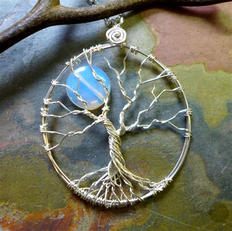 tree  life pendant opalite full moon wire wrapped tree  life