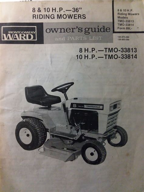 montgomery ward lawn tractor  mower   hp tmo  owner parts manual ebay