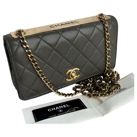 wallet  chain chanel  box card trendy woc flap bag green khaki