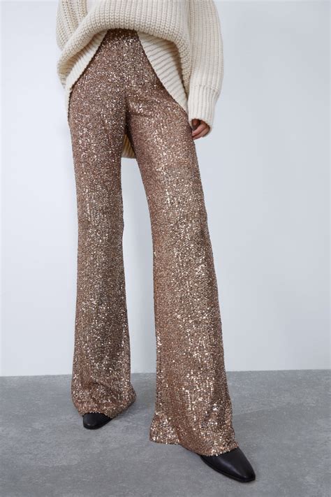 sequinned flared trousers   sequin pants fashion flare pants