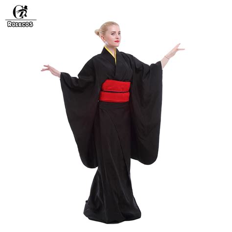 buy rolecos japanese kimono women traditional black