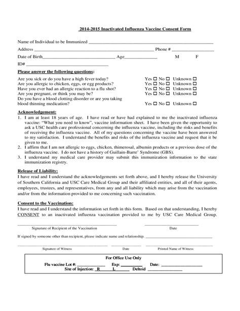 inactivated influenza vaccine consent form