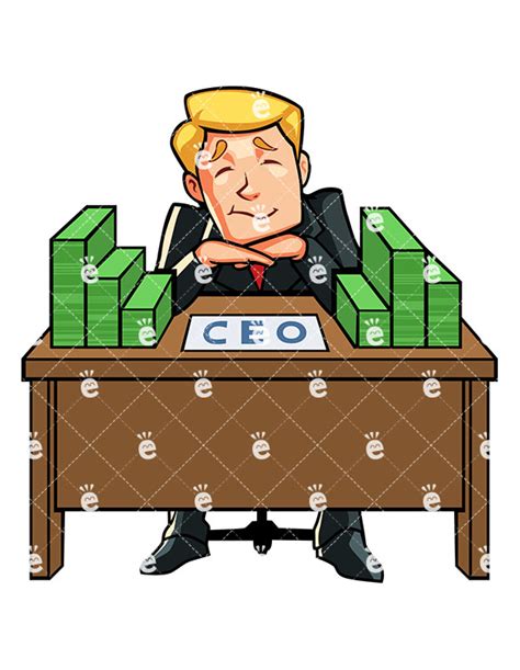 A Ceo Sitting At His Desk With Stacks Of Cash