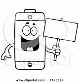 Battery Happy Coloring Mascot Holding Sign Clipart Cartoon Cory Thoman Outlined Vector 2021 sketch template