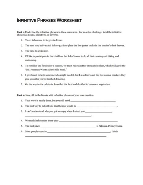 infinitive phrase lesson plans worksheets reviewed  teachers