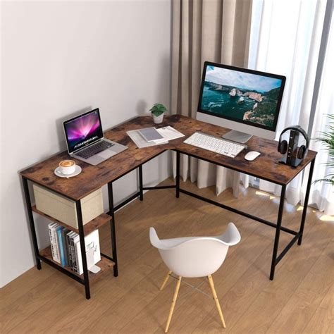 shaped computer table  black metal base  mdf top home design lahore
