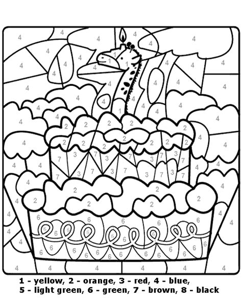 birthday cake color  number coloring sheet