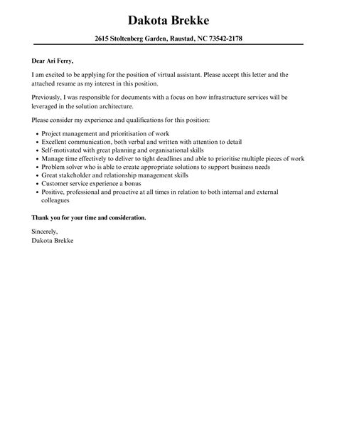 virtual assistant cover letter velvet jobs