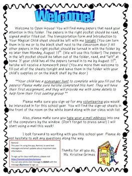 open house  letter  fourth grade mania tpt