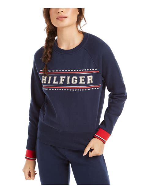 Tommy Hilfiger Womens Navy Printed Long Sleeve Crew Neck Top Size Xl