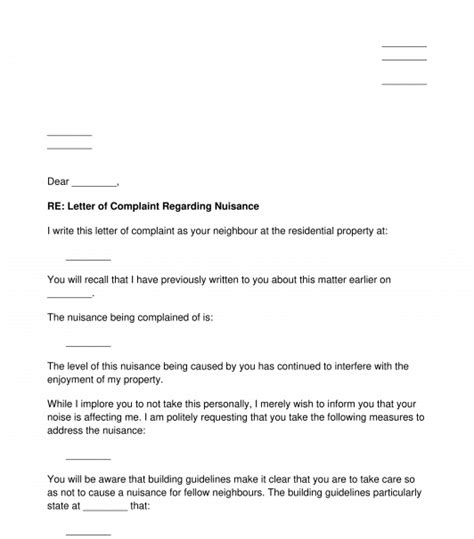 letter  nuisance  neighbours sample template