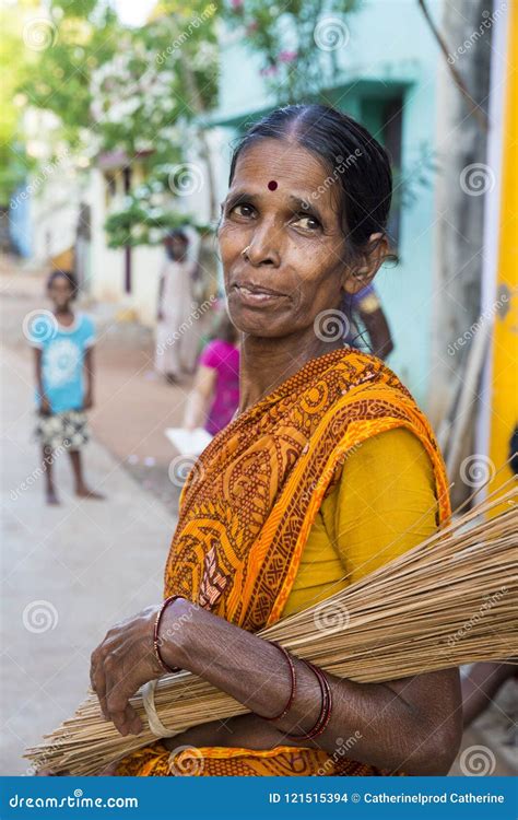 Portrait Of An Indian Old Senior Poor Woman With Saree Editorial Stock