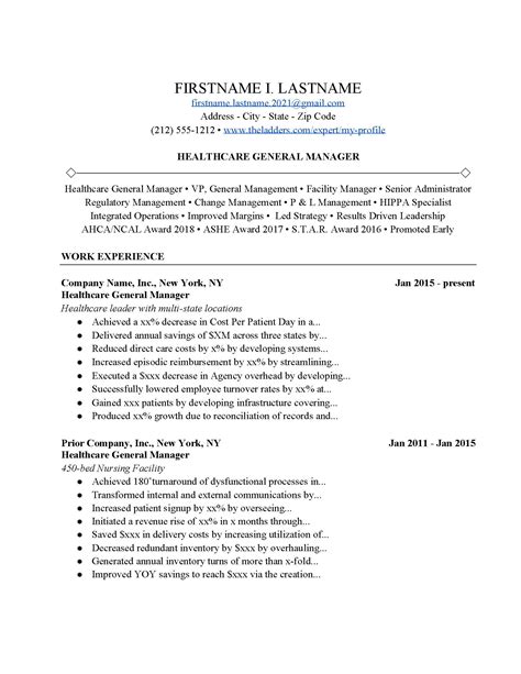 resume template healthcare