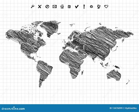 weltkartenzeichnung bleistiftskizze vektor abbildung illustration von geographie schwarzes