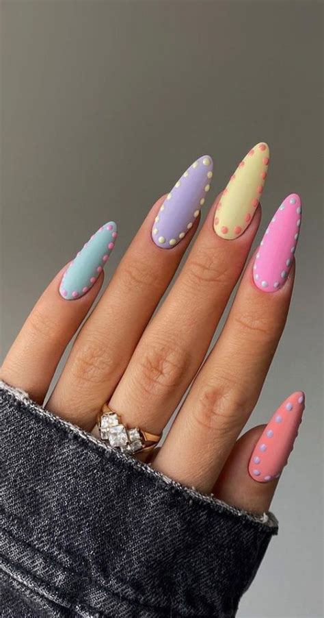 cute spring nails  inspire  pastel spring dots