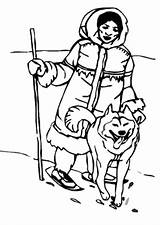 Coloring Eskimo Husky Hunting People Template sketch template
