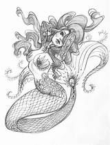 Mermaid Tattoo Drawings Moon Drawing Tattoos Sketchbook Pinup Sketch Girl sketch template