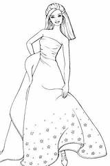 Coloring Dress Wedding Barbie Princess Pages Fashion sketch template