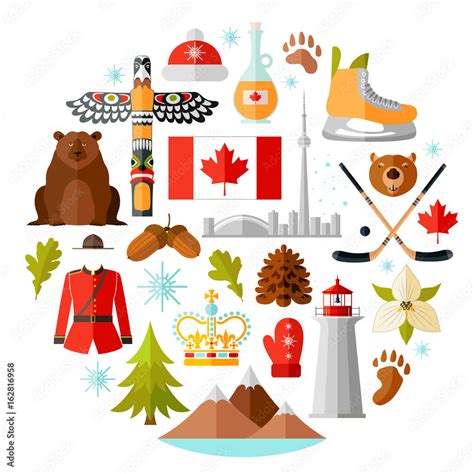 traditional national symbols  canada set  canadian icons vector illustration  flat style
