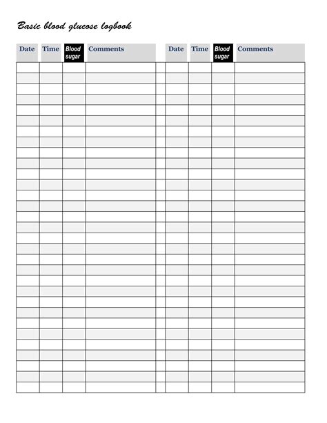 blood glucose testing record sheet template word amp excel templates