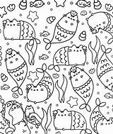 Coloring Pusheen Pages Kawaii Cat Mermaid Rocks Cute Printable Unicorn Book Print Adult Catfish Doodle Color Colorear Books Sirena Kids sketch template