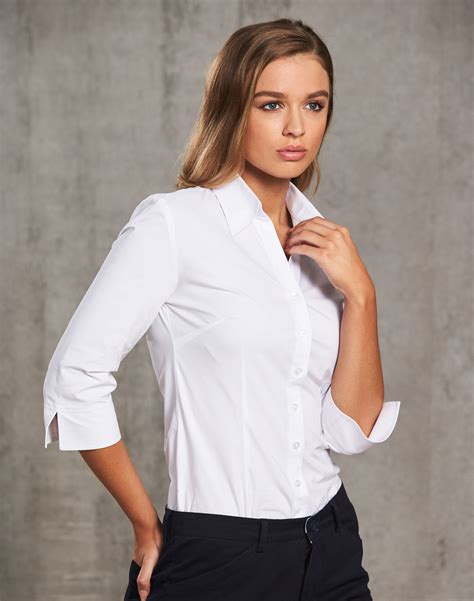 M8020q Women S Cotton Poly Stretch 3 4 Sleeve Shirt Tradie Marketing