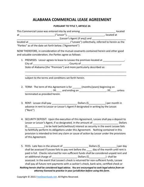 alabama commercial lease agreement template  rtf word