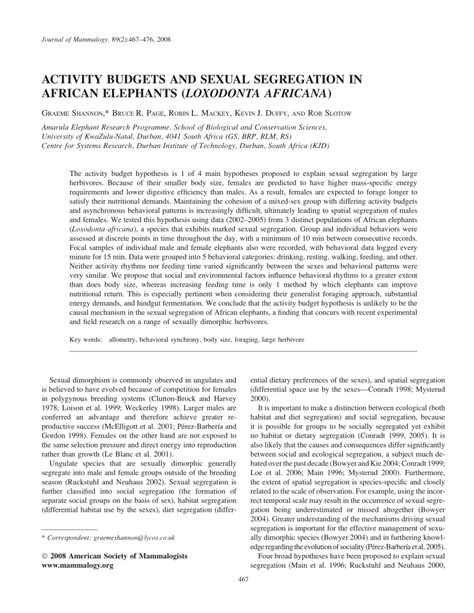 Pdf Activity Budgets And Sexual Segregation In African Elephants