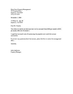 rent increase sample letter  printable documents