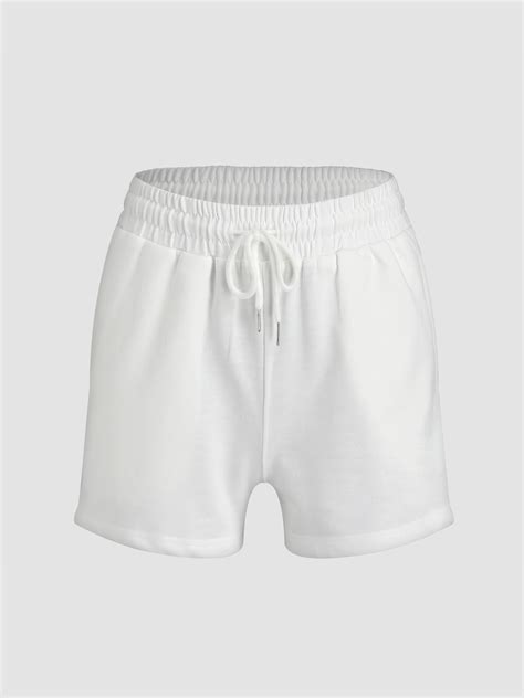 solid sporty elasticated white shorts cider
