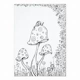 Whimsical Mushroom Coloring Fantasy Flower Card sketch template