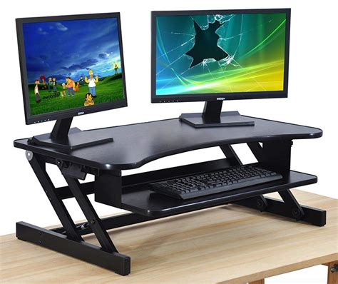 standing desk adjustable height sit stand dual monitor riser easy