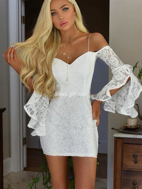 Sexy Bodycon Off The Shoulder Long Sleeve White Lace Mini