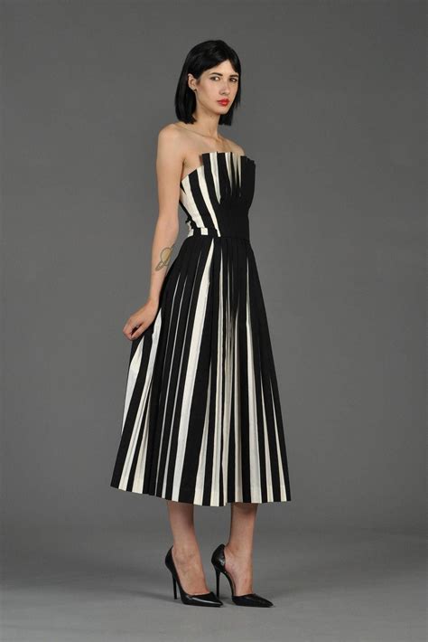Victor Costa Black And White Pleated Cocktail Dress