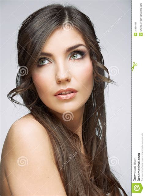 Woman Face Close Up Beauty Portrait Girl With Lon Stock