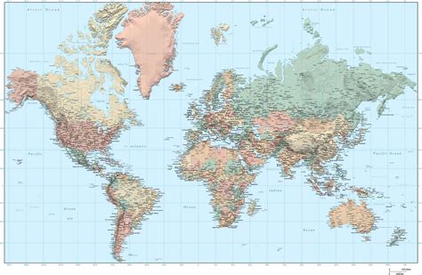 digital adobe illustrator world map  high res grayscale terrain