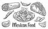 Nourriture Mexicaine Burrito Nachos Textuel Piment Traditionnelle Placé Tomate Ingredientes Mexicano sketch template