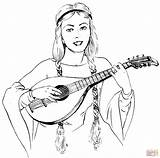 Lute Coloring Woman Braids Playing Drawing Pages Guitar Difference Between Skip Main sketch template
