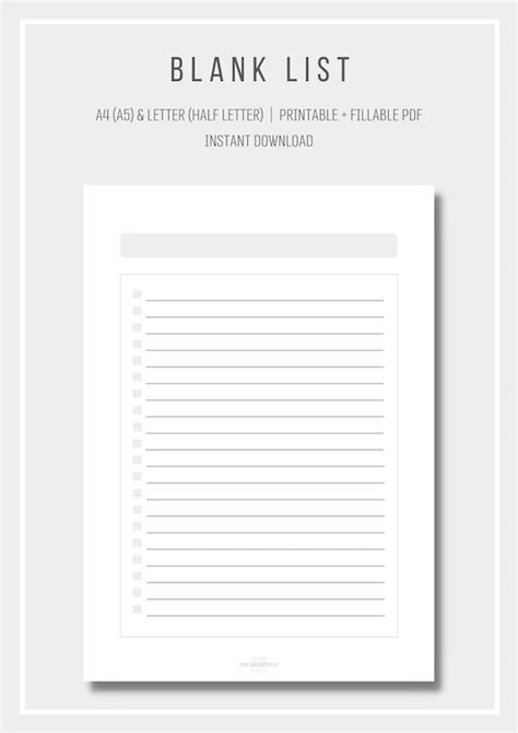 printable blank list simple list template planner insert etsy