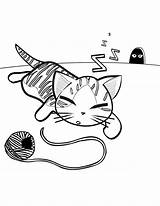 Coloring Cat Asleep Yarn Falling Ball Play After Print Button Through Directly Grab Feel Also Size sketch template