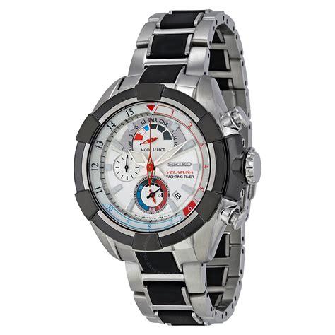 seiko velatura chronograph yachting timer silver dial stainless steel mens  spc