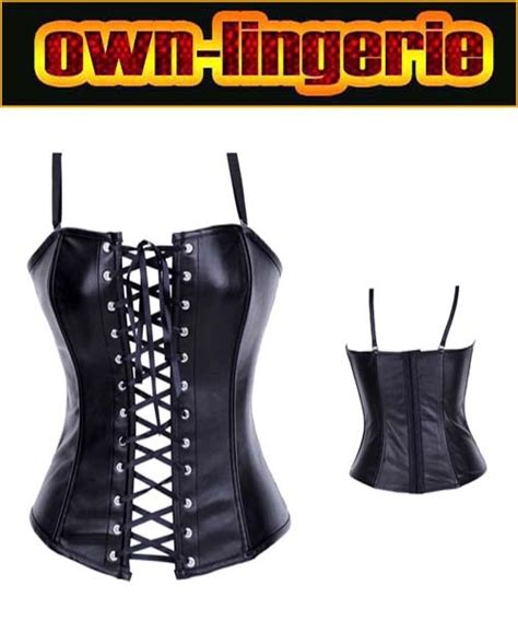 Free Shipping Black Leather Bustier Laced Up Corset Pvc Lingerie Strap