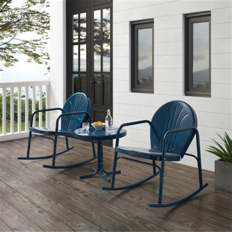 crosley griffith 3 piece outdoor rocking chair set in navy gloss 1