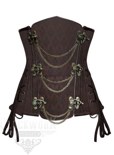 Damask Underbust Waist Cinched With Swing Clasps Hip Lacing And Chains