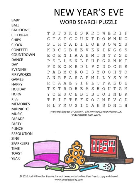 years eve word search printable