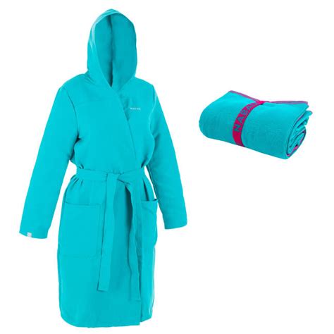 compacte set met badjas en handdoek dames microvezel   cm turquoise watko decathlonnl